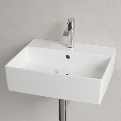Villeroy & Boch memento 2.0 opzetwastafel - met 1 kraangat - 50x42cm CeramicPlus - met overloop - Stone White (mat wit) SW209585