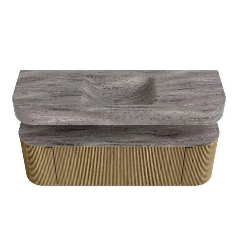 MONDIAZ THOR-DLUX Meuble de salle de bains 140cm arrondi gauche + droite couleur Dusk avec 1 tiroir et 2 portes. Vasque suspendue CLOUD Milieu 1 trou de robinet couleur Oza. SW1464278