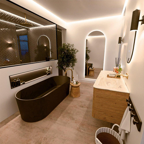 Mondiaz CIRO-DLUX Badkamermeubelset - 130x45x50cm - Solid surface wastafel Ostra - 1 wasbak Rechts - zonder kraangaten - 4 lades - Oak SW1530920