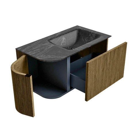 Mondiaz KURVE-DLUX Ensemble meuble de salle de bains - 85x46x40cm - 1 tiroir - 1 porte - lavabo solid surface - droite - 1 trou de robinet - Dusk SW1415230