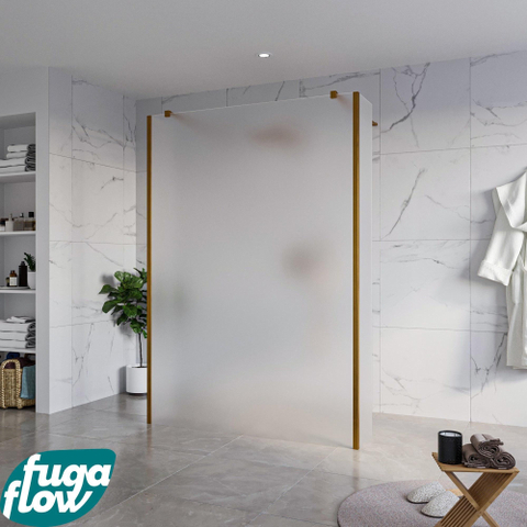 FugaFlow Eccelente Vetro Vrijstaande inloopdouche badkamer - 140x200cm - Glas mat - antikalk - 8mm veiligheidsglas - 2 zijwanden 40cm - met wandarmen en hoekprofielen - Koper geborsteld - SW1125451