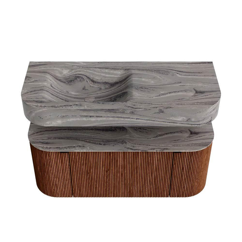 MONDIAZ THOR-DLUX Meuble de salle de bains 110cm arrondi gauche + droite couleur Ruby avec 1 tiroir et 2 portes. Vasque suspendue CLOUD Gauche 1 trou de robinet couleur Sombra. SW1463037