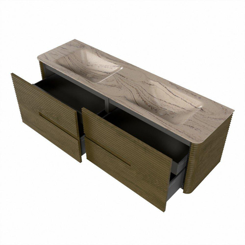 Mondiaz CIRO-DLUX Badkamermeubelset - 160x45x50cm - Solid surface wastafel Arena - 2 wasbak Dubbel - zonder kraangaten - 4 lades - Dusk SW1533116