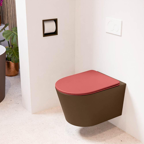 Mondiaz LAVIE hangtoilet – spoelrandloos – 36 x 53 cm – met softclose zitting – Rust (bruin), zitting Fire (rood) SW1208622