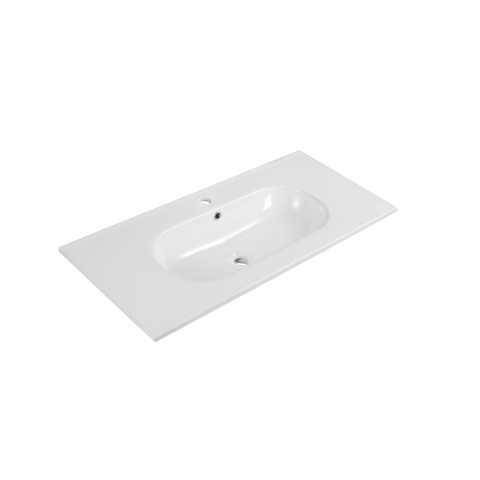 Saniclass Chaci Meuble de salle de bain - 100x46x55cm - lavabo en céramique blanc - 1 vasque ovale - 1 trou de robinet - 2 tiroirs - mat cotton (beige) SW1182326