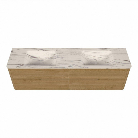 Mondiaz CIRO-DLUX Ensemble de meubles de salle de bains - 180x45x50cm - vasque en solid surface Nata - 2 bassins Double - sans trous de robinet - 4 tiroirs - Chêne SW1531520