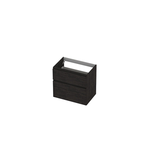 INK Wastafelonderkast - 70x45x65cm - 2 lades - greeploos - met houten keerlijst - MFC - Houtskool eiken SW693085