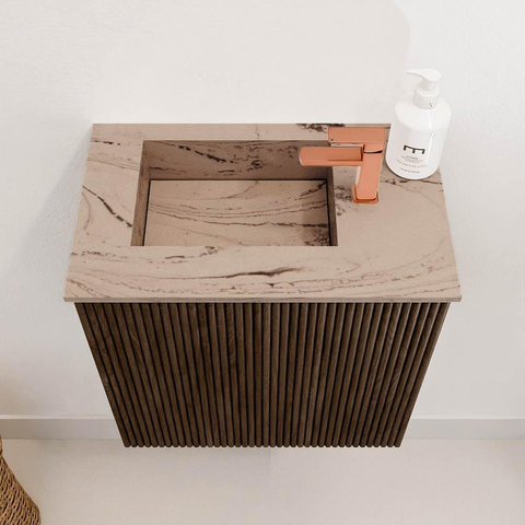 Mondiaz JOYA-DLUX Meuble de toilette 40cm - couleur Walnut - Lavabo FAYE position Gauche 1 trou de robinet couleur Arena. SW1424316