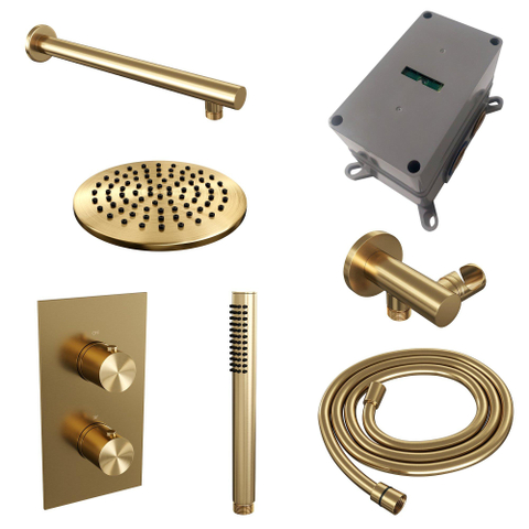 Brauer Gold Edition Ensemble de douche pluie encastré - douche principale 20cm - bouton lisse - douchette Barre 1 fonction - PVD - or brossé SW547667