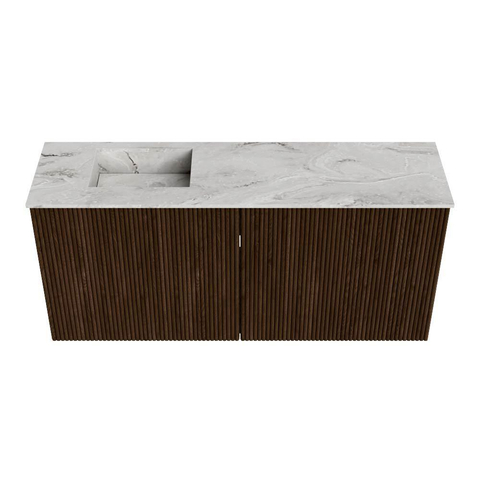 Mondiaz JOYA-DLUX 90cm toiletmeubel - kleur Walnut - Wastafel FAYE positie Links Zonder kraangat kleur Glace. SW1422364