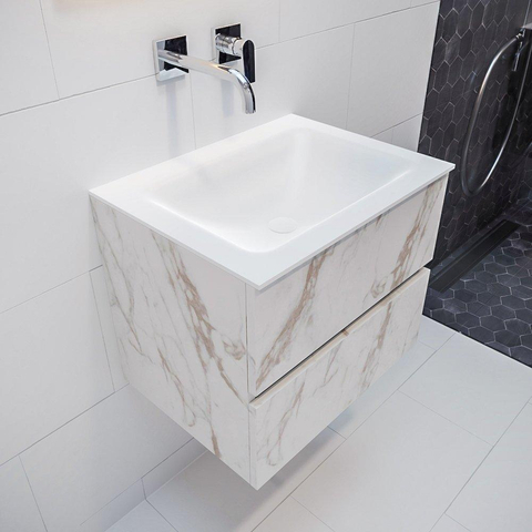 ENSEMBLE DE MEUBLE MONDIAZ VICA - 60cm - 2 tiroirs - lavabo Cloud au centre - 0 trous de robinet - solid surface marbre Carrara SW410276
