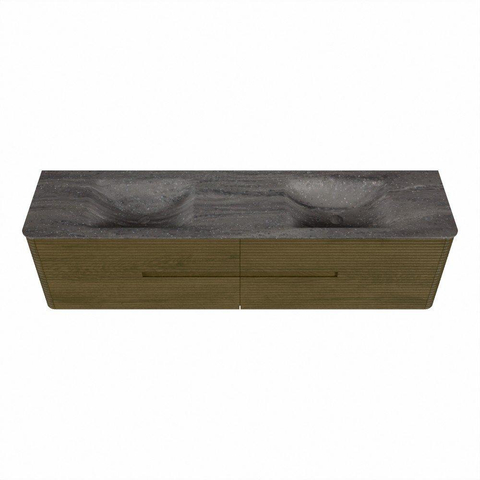 Mondiaz CIRO-DLUX Ensemble de meubles de salle de bains - 190x45x50cm - Plan-vasque en solid surface Oza - 2 vasques double - sans trous de robinet - 4 tiroirs - Dusk SW1533312