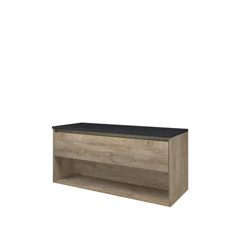 Proline Top badkamermeubelset - 120x46x54cm - wastafelblad - hardsteen - met schap - MFC Raw oak/Blue stone SHOWROOMMODEL SHOW26948