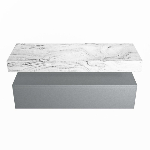 Mondiaz ALAN-DLUX Ensemble de meuble - 130cm - meuble Plata mat - 1 tiroir - Lavabo Cloud Glace suspendu - vasque Droite - 0 trous de robinet SW806127