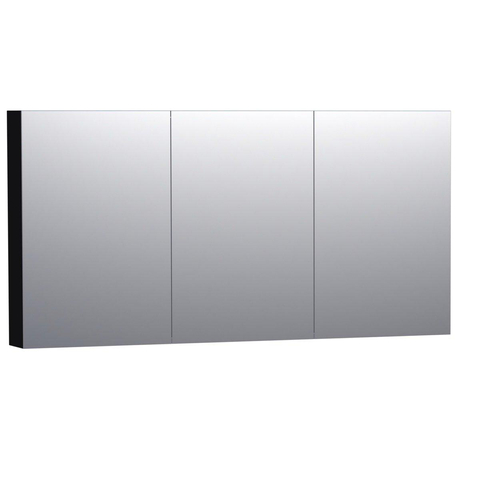 Saniclass Dual Spiegelkast - 140x70x15cm - verlichting - geintegreerd - 3 links- rechtsdraaiende spiegeldeur - MDF - mat zwart SW370056