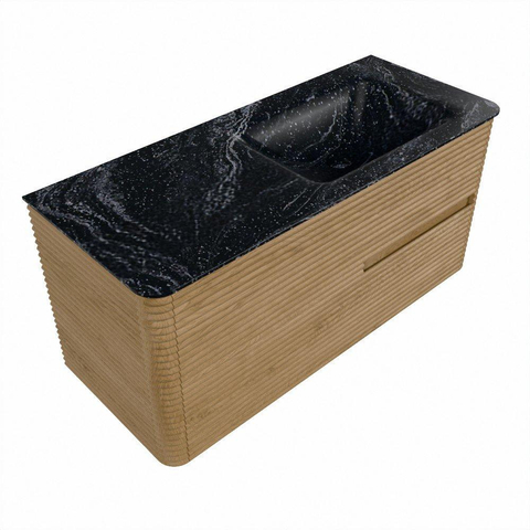 Mondiaz CIRO-DLUX Badkamermeubelset - 110x45x50cm - Solid surface wastafel Lava - 1 wasbak Rechts - 1 kraangat - 2 lades - Oak SW1531104