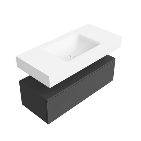 MONDIAZ ALAN Ensemble meuble de salle de bains - 100cm - meuble bas Dark Grey - 1 tiroir - Vasque suspendue CLOUD - centre - 1 trou de robinet - Talc SW1190265