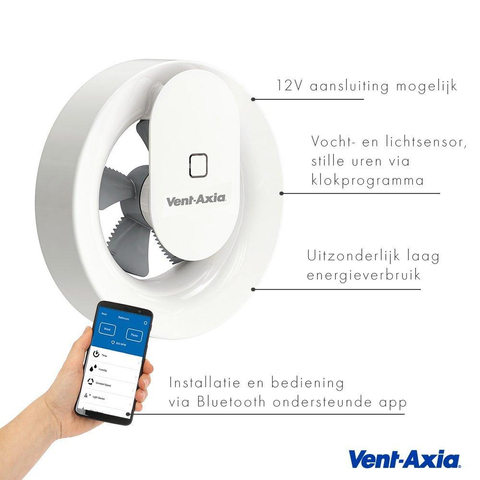 Vent-Axia Svara Ventilateur de salle de bain avec programme horaire, détection d'humidité et capteur de lumière 110 m3/h contrôlé par application Blanc SW159192