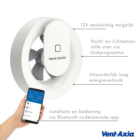 Vent-Axia Svara Badkamerventilator met klokprogramma, vochtdetectie en lichtsensor 110 m3/h app-gestuurd Wit SW159192