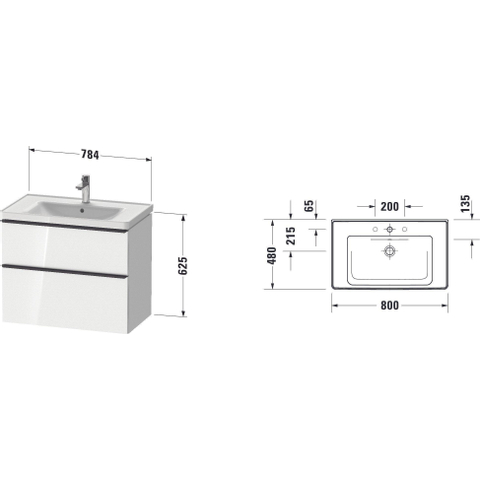 Duravit D-neo Meubelset - met wastafelonderbouwkast - met 2 laden - met softclose - 80x20x48cm - inclusief wastafel - mat wit SW641935
