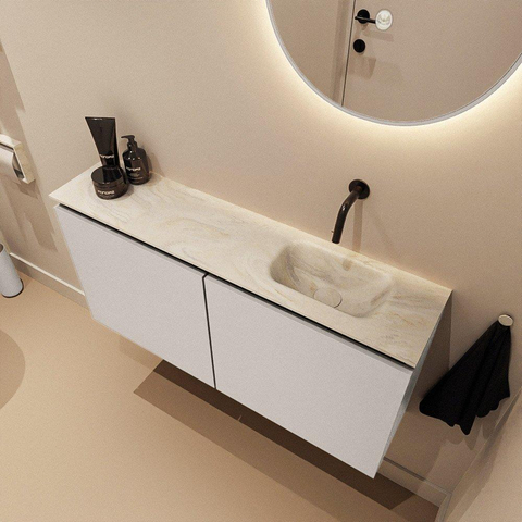 MONDIAZ TURE-DLUX meuble WC 100 cm Linen. EDEN vasque Ostra position à droite. Sans trou de robinet. SW1104958