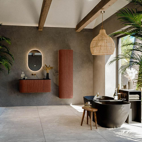 Mondiaz KURVE Ensemble de meuble de salle de bains - 100x46x40cm - 1 tiroir - 2 portes - vasque solid surface - centrale - sans trou de robinet - Ruby SW1415388