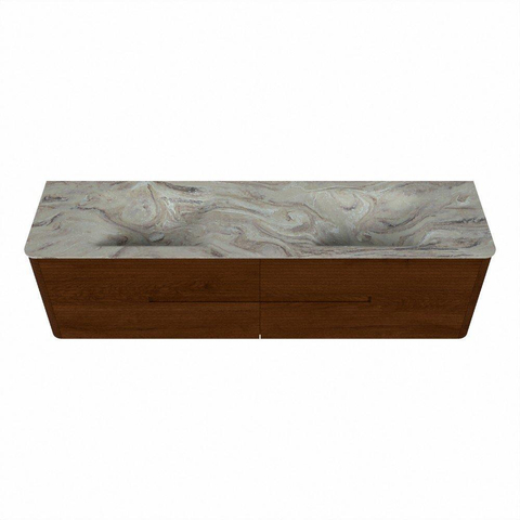 Mondiaz CIRO-DLUX Meuble de salle de bains - 180x45x50cm - Plan vasque solid surface Glace - 2 vasques Double - 2 trous de robinetterie - 4 tiroirs - Ruby SW1531701