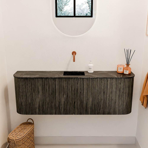 Mondiaz JOYA-DLUX 123.2cm toiletmeubel - ronding links en rechts kleur Shadow - Wastafel FAYE positie Midden Zonder kraangat kleur Lava. SW1422885
