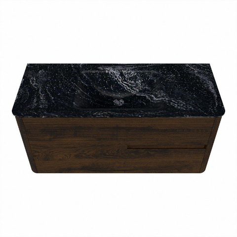 Mondiaz CIRO-DLUX Badkamermeubelset - 110x45x50cm - Solid surface wastafel Lava - 1 wasbak Midden - zonder kraangaten - 2 lades - Walnut SW1530195