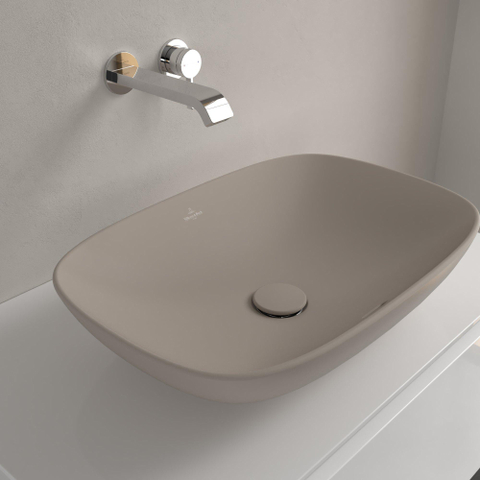 Villeroy & Boch Loop & Friends opzetwastafel - 56x38cm - zonder kraangat - met overloop CeramicPlus - mat almond (beige) SW644127