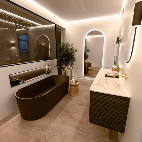 Mondiaz CIRO-DLUX Ensemble de meubles de salle de bains - 160x45x50cm - Plan-vasque solid surface Ostra - 1 vasque à droite - sans trous de robinetterie - 4 tiroirs - Shadow SW1532302