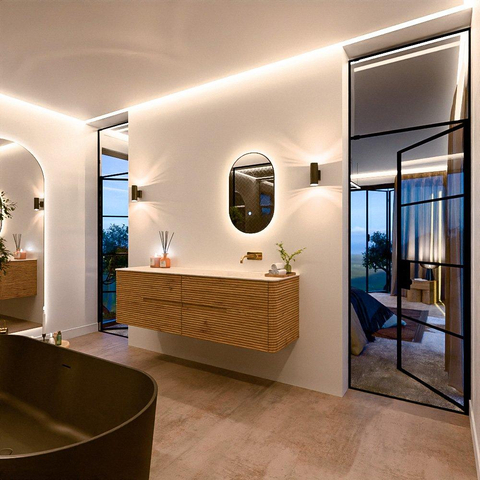 Mondiaz CIRO-DLUX Meuble de salle de bains - 170x45x50cm - Plan-vasque Solid surface Meli - 1 lavabo à droite - sans trous de robinet - 4 tiroirs - Chêne SW1531437