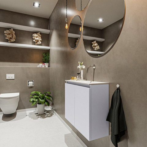 MONDIAZ TURE Fonteinset - 60x23x50cm - 0 kraangaten - 2 deuren - cale mat - Wasbak rechts - Solid Surface Wit SW475101