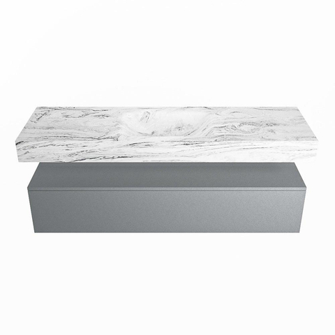 Mondiaz ALAN-DLUX Ensemble de meuble - 150cm - meuble Plata mat - 1 tiroir - Lavabo Cloud Glace suspendu - vasque Centre - 1 trou de robinet SW805945