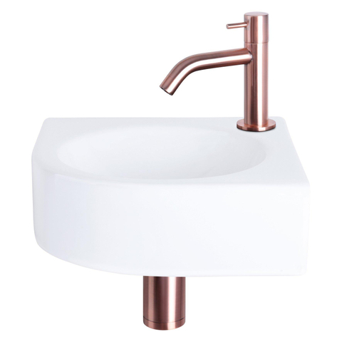 Differnz Cleo hoekfonteinset – 30x30x10 cm – keramiek wit – gebogen koperen kraan SW373154