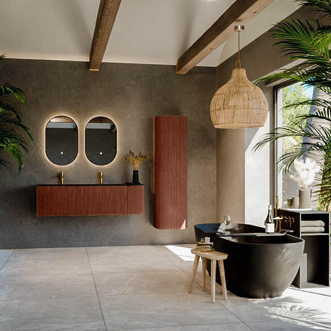 Mondiaz KURVE Ensemble de meubles de salle de bains - 145x46x40cm - 1 tiroir - 1 porte - vasque solid surface - gauche - 2 trous de robinetterie - Ruby SW1415352