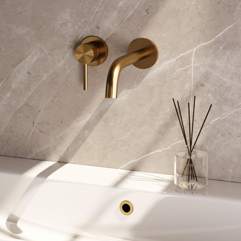 BRAUER Stripe Mitigeur lavabo encastré - bec courbé et rosaces modèle A2 - or brossé PVD SW1434799