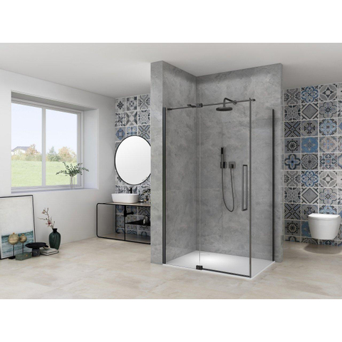 Van Rijn Products ST08 Paroi fixe - 100x200cm - verre transparent - épaisseur 8mm - profil mural - Noir SW956406