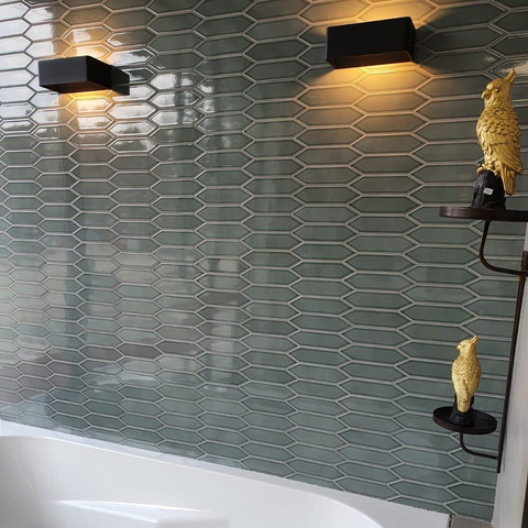 La Mosaic Factory Paris carreau mosaïque - 25,5x31,5cm - carrelage mural - Hexagone - Porcelaine Vert Gris Brillant SW471152