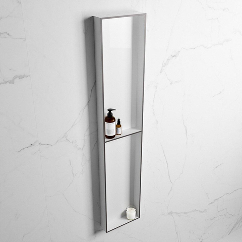 Mondiaz Easy nis 29.5x89.5x8cm voor Inbouw/opbouw 2 open vakken Solid surface Talc/DarkGrey SW643804