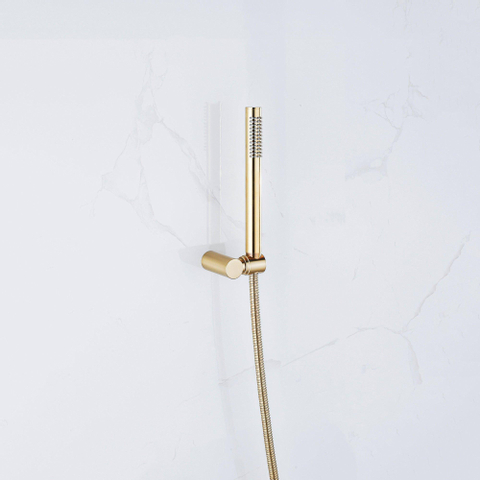 Fortifura Calvi Thermostatische badkraan - met staafhanddouche handdouchehouder en - metalen doucheslang - PVD - geborsteld messing (goud) SW811969