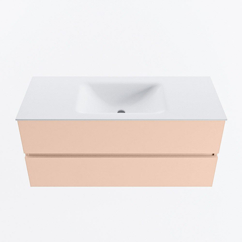 MONDIAZ VICA Ensemble meuble de salle de bains - 110cm - sous-meuble rosee - 2 tiroirs - lavabo cloud central - sans trous de robinet - version haute 60cm - talc SW1083295