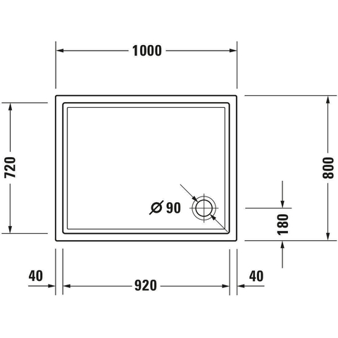 Duravit Starck Slimline Kunststof douchebak acryl rechthoekig - 100x80x5cm - zonder poten - wit 0297201