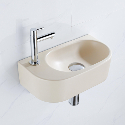 QeramiQ Fuente fonteinset – halfrond – 40x21.5x12 cm – keramiek beige – kraangat links – chromen kraan SW1232788