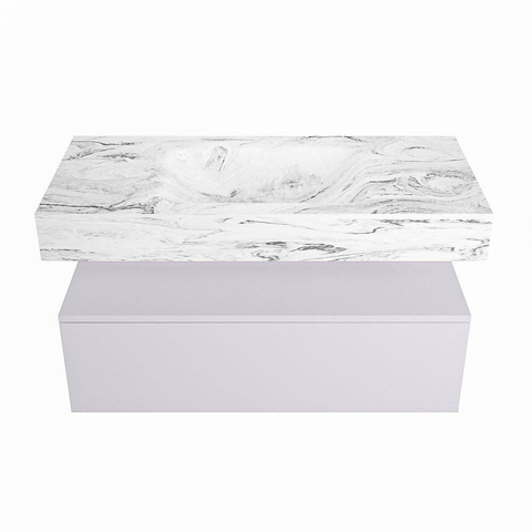 Mondiaz ALAN-DLUX Ensemble de meuble - 100cm - meuble Cale mat - 1 tiroir - Lavabo Cloud Glace suspendu - vasque Centre - 0 trous de robinet SW805981