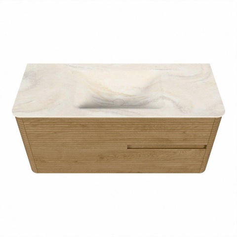 Mondiaz CIRO-DLUX Badkamermeubelset - 110x45x50cm - Solid surface wastafel Ostra - 1 wasbak Midden - zonder kraangaten - 2 lades - Oak SW1531105