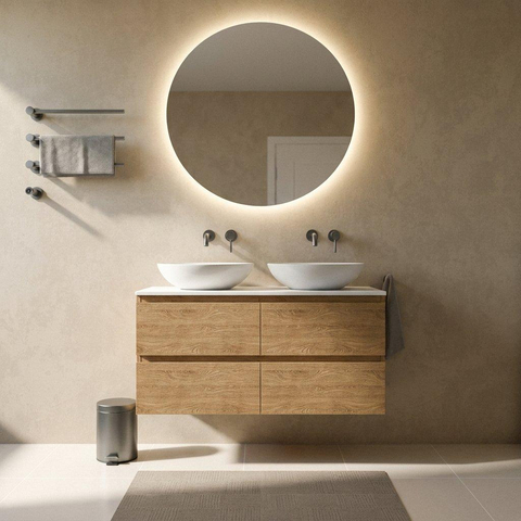 Saniclass Holz Pure Badkamermeubelset - 120x45x62.5cm - Torino solid surface topblad wit - zonder kraangat - 4 lades - mat eiken natural (hout) SW1478715