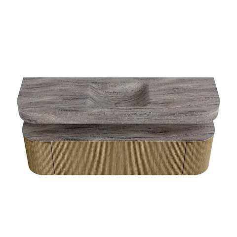 MONDIAZ THOR-DLUX 160cm meuble de salle de bains arrondi gauche + droite couleur Dusk avec 1 tiroir et 2 portes. Vasque suspendue CLOUD Milieu sans trou de robinet couleur Oza. SW1465316