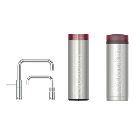 Quooker Nordic Square Twintaps kokendwaterkraan - draaibare uitloop - PRO3 incl. Cube reservoir - Warm / kokend water - Chroom SW299719