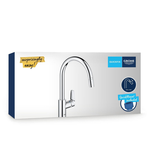 Grohe Start Edge Robinet de cuisine - 1 trou - bec haut orientable extensible - saillie 21,5 cm - levier fermé - chromé SW924867